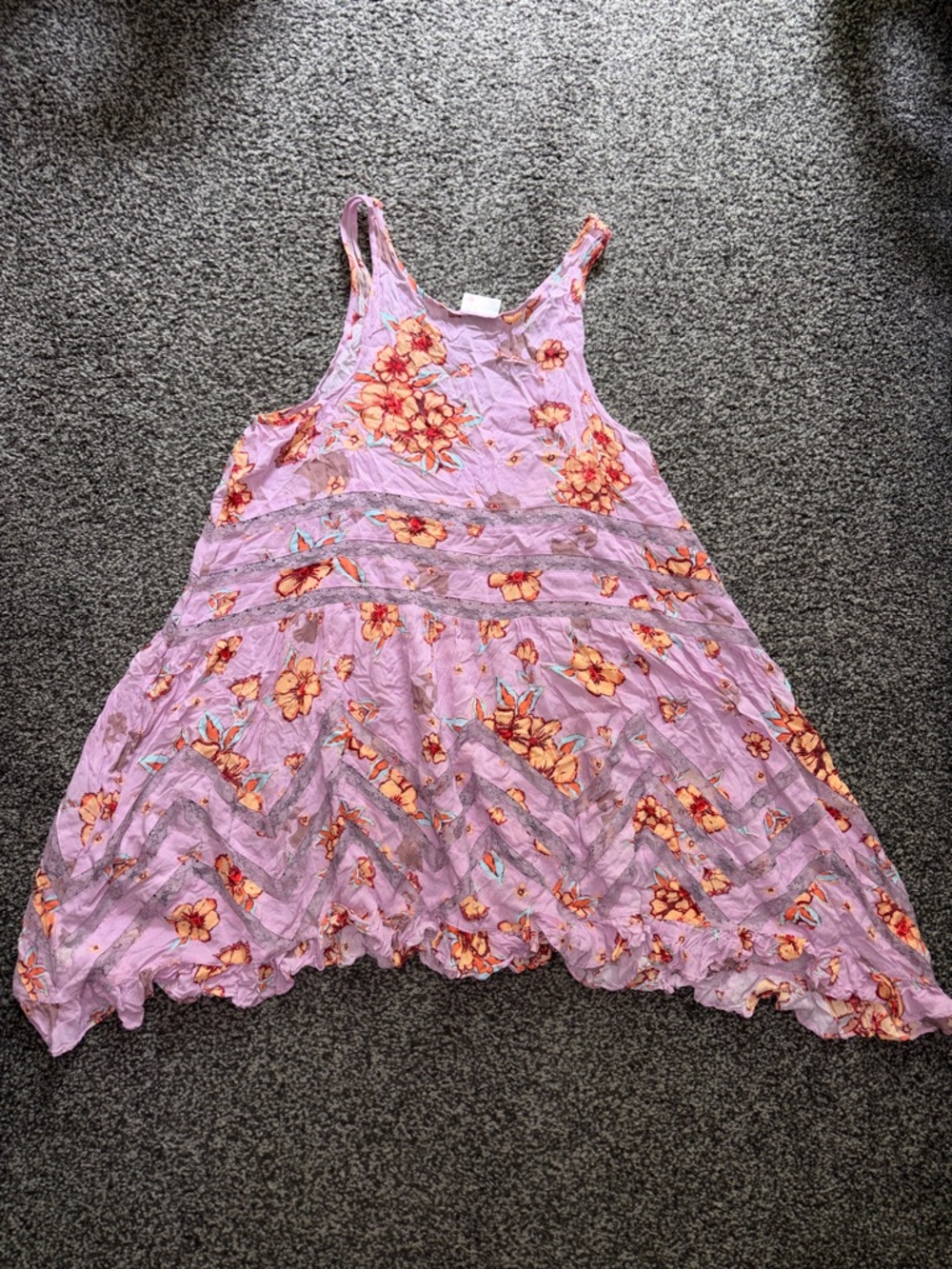 Free People Intimately Sleeveless Trapeze Tunic Dress Lilac Floral Lace Size L - Picture 3 of 11